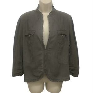 INC International Concepts Linen Blazer Jacket L Charcoal Gray Ruffle